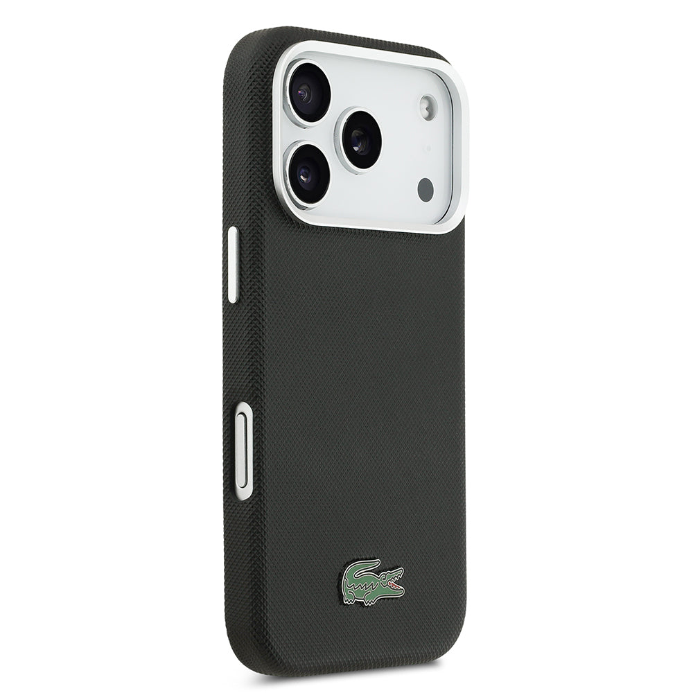 Apple iPhone 17 Pro Kılıf Lacoste Orjinal Lisanslı M-Safe Şarj Özellikli PVC Pike Desenli Arka Yüzey İkonik Timsah Dokuma Logolu Kapak