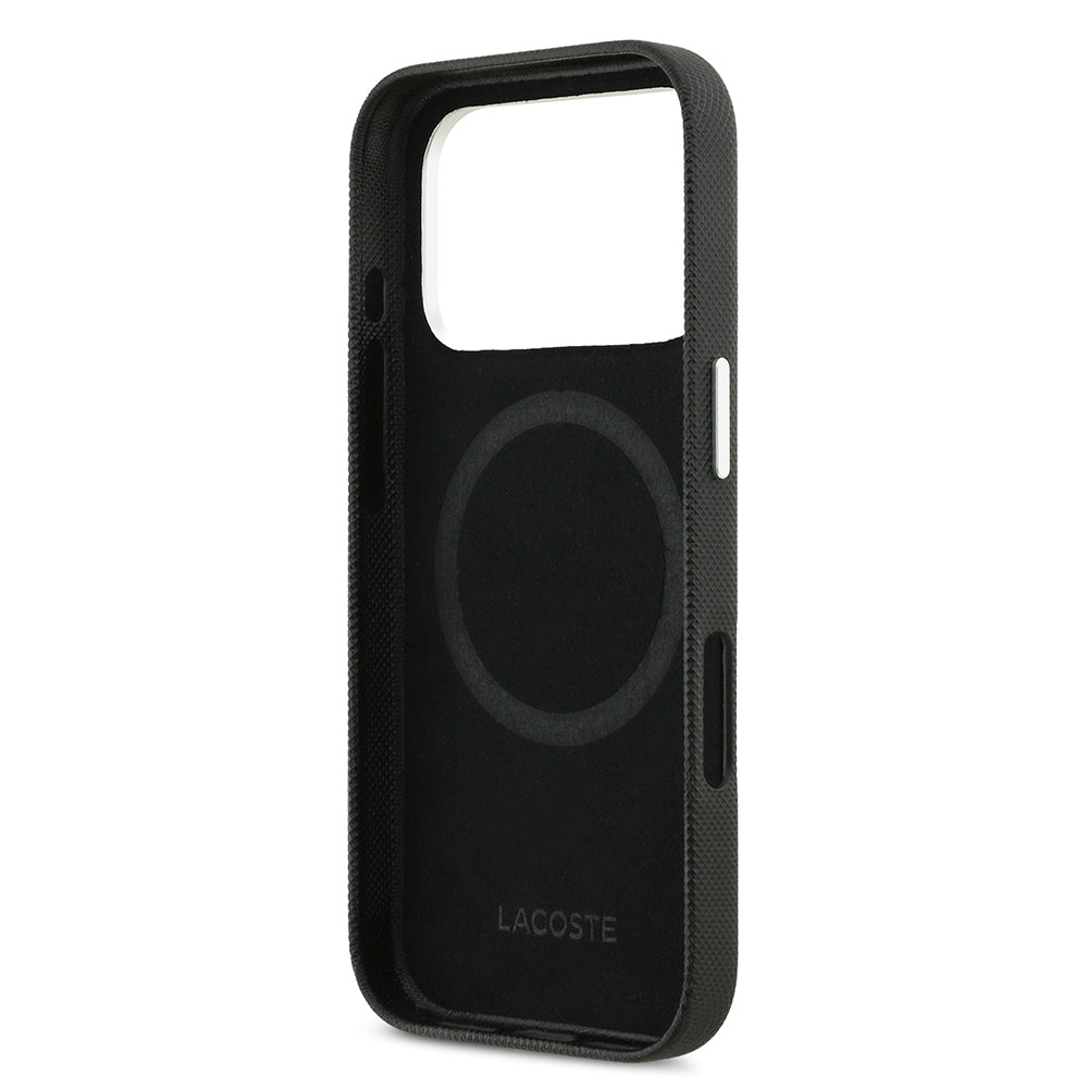 Apple iPhone 17 Pro Kılıf Lacoste Orjinal Lisanslı M-Safe Şarj Özellikli PVC Pike Desenli Arka Yüzey İkonik Timsah Dokuma Logolu Kapak