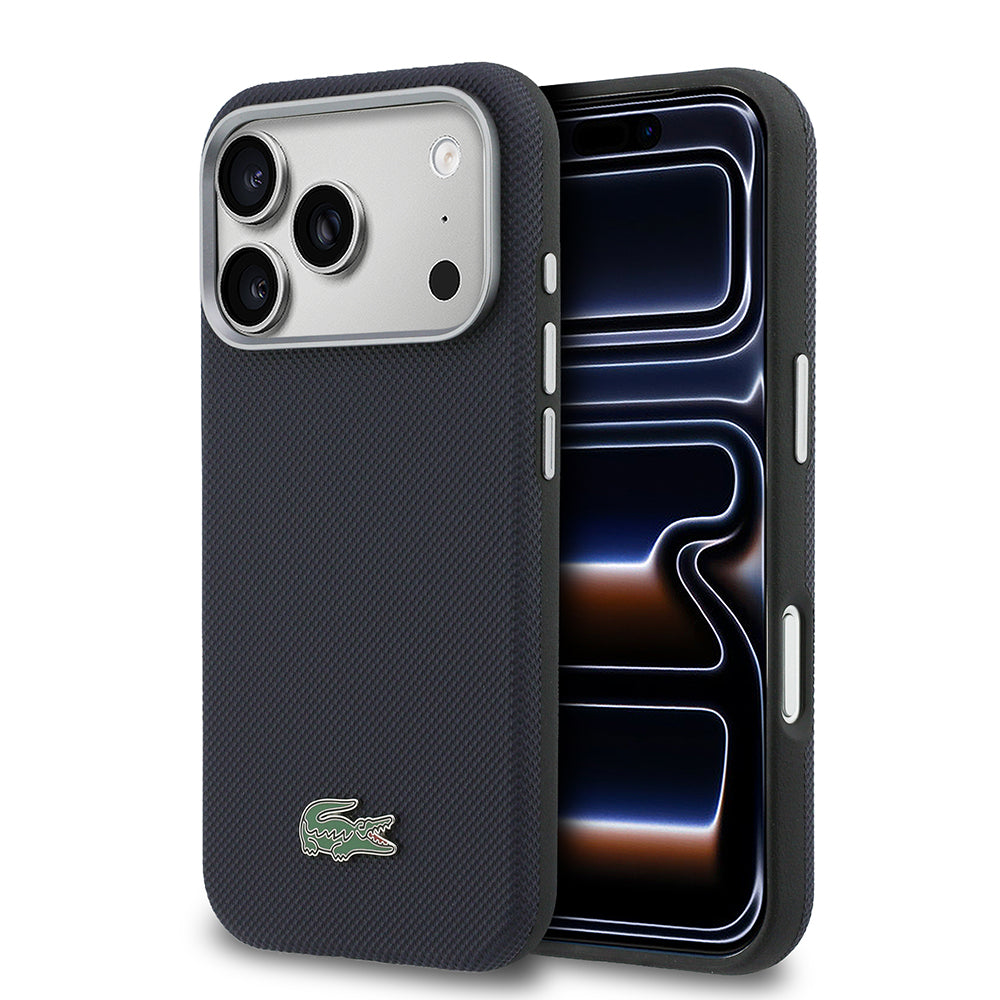 Apple iPhone 17 Pro Kılıf Lacoste Orjinal Lisanslı M-Safe Şarj Özellikli PVC Yarı Pike Desenli Arka Yüzey İkonik Timsah Dokuma Logolu Kapak