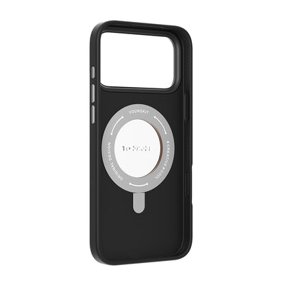iPhone 17 Pro Kılıf M-safe Şarj Özellikli 360 Derece Standlı Basit Mat Deri Desenli Youngkit Tech Leather Serisi Kapak