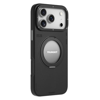 iPhone 17 Pro Kılıf M-safe Şarj Özellikli 360 Derece Standlı Basit Mat Deri Desenli Youngkit Tech Leather Serisi Kapak