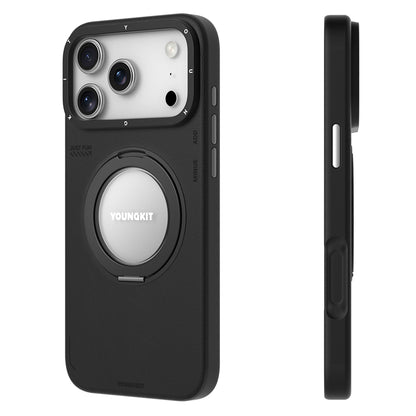iPhone 17 Pro Kılıf M-safe Şarj Özellikli 360 Derece Standlı Basit Mat Deri Desenli Youngkit Tech Leather Serisi Kapak