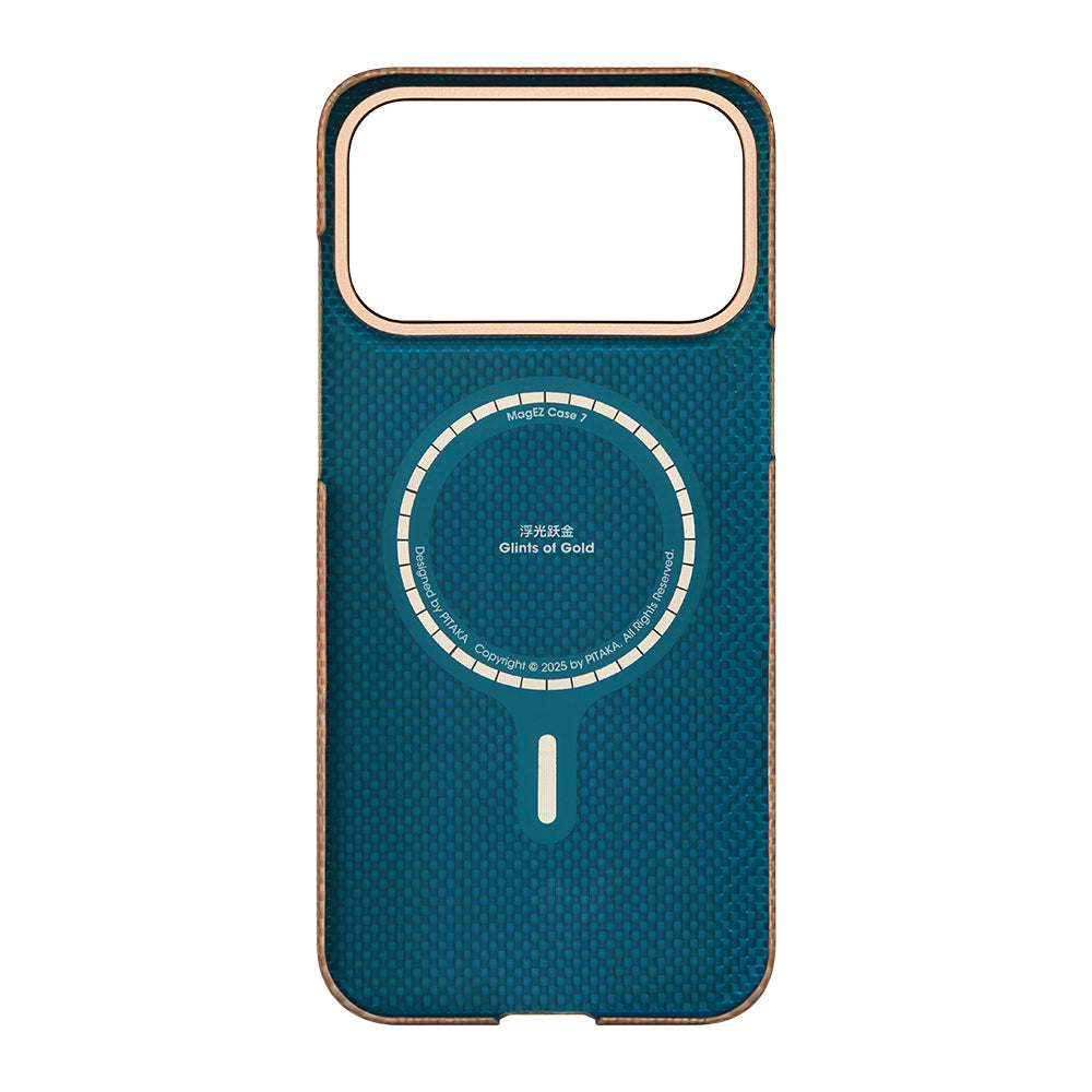iPhone 17 Pro Kılıf M-safe Şarj Özellikli Aramid Fiber Pitaka Glints of Gold Ultra Slim Serisi Kapak