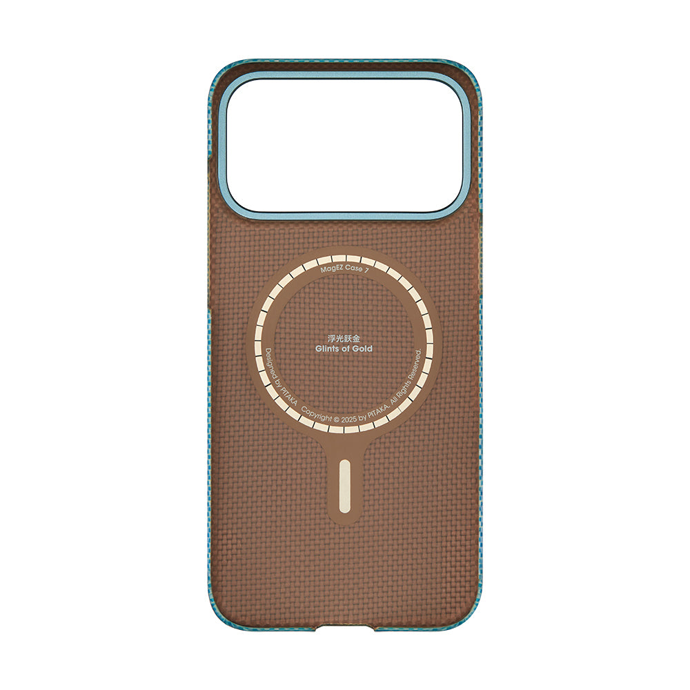 iPhone 17 Pro Kılıf M-safe Şarj Özellikli Aramid Fiber Pitaka Glints of Gold Ultra Slim Serisi Kapak