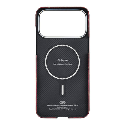 Apple iPhone 17 Pro Kılıf M-safe Şarj Özellikli Aramid Fiber Pitaka Tactile Woven Monogram Serisi Kapak