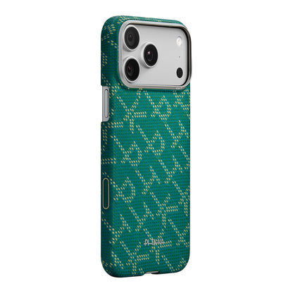 Apple iPhone 17 Pro Kılıf M-safe Şarj Özellikli Aramid Fiber Pitaka Tactile Woven Monogram Serisi Kapak