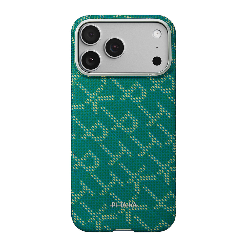 Apple iPhone 17 Pro Kılıf M-safe Şarj Özellikli Aramid Fiber Pitaka Tactile Woven Monogram Serisi Kapak