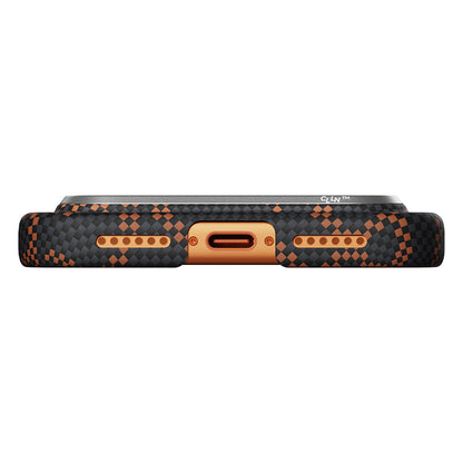Apple iPhone 17 Pro Kılıf M-safe Şarj Özellikli Aramid Fiber Pitaka Tactile Woven Monogram Serisi Kapak
