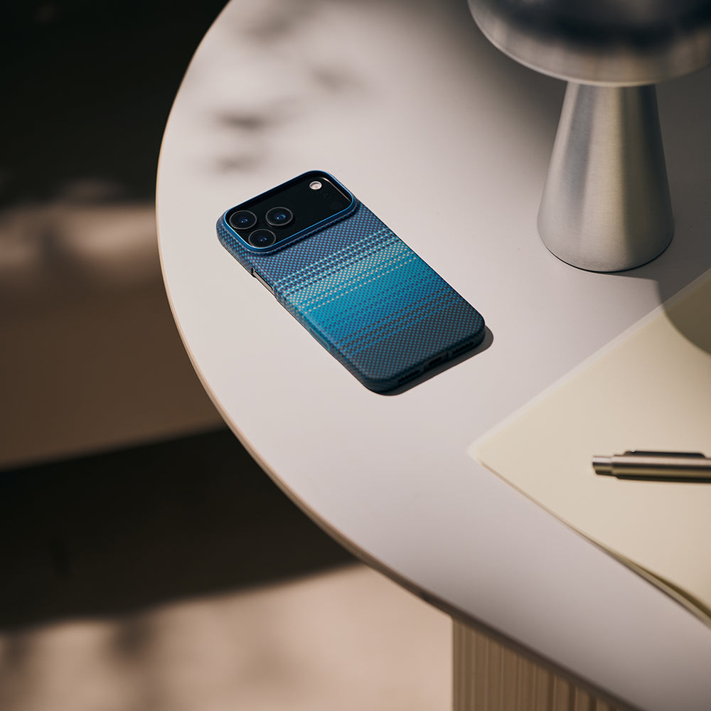 iPhone 17 Pro Kılıf M-safe Şarj Özellikli Aramid Fiber Pitaka Tactile Woven Sunset-Moonrise Serisi Kapak