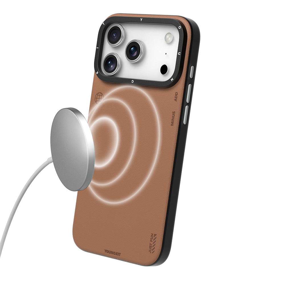 iPhone 17 Pro Kılıf M-safe Şarj Özellikli Basit Mat Deri Desenli Youngkit Tech Fashion Serisi Kapak
