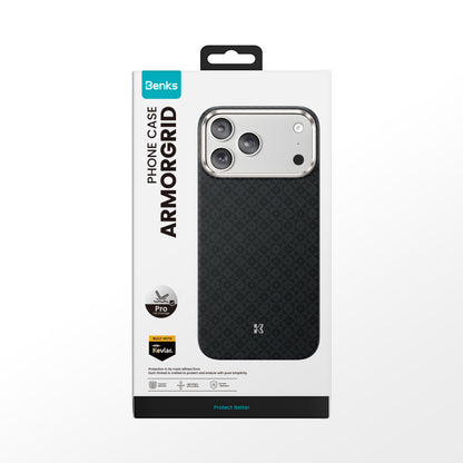 Apple iPhone 17 Pro Kılıf M-Safe Şarj Özellikli Benks ArmorPro ArmorGrid Serisi Kevlar Kapak