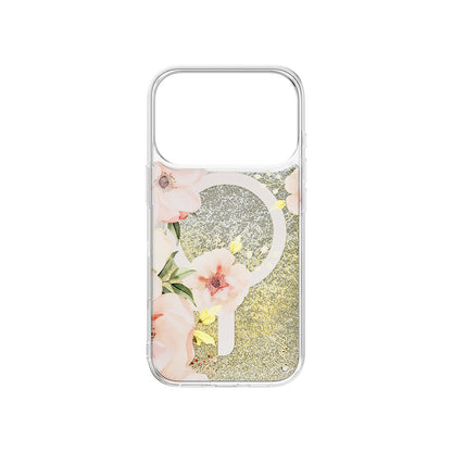 iPhone 17 Pro Kılıf M-safe Şarj Özellikli Çiçek Desenli Simli Arka Yüzey Coehl Fleurette Kapak