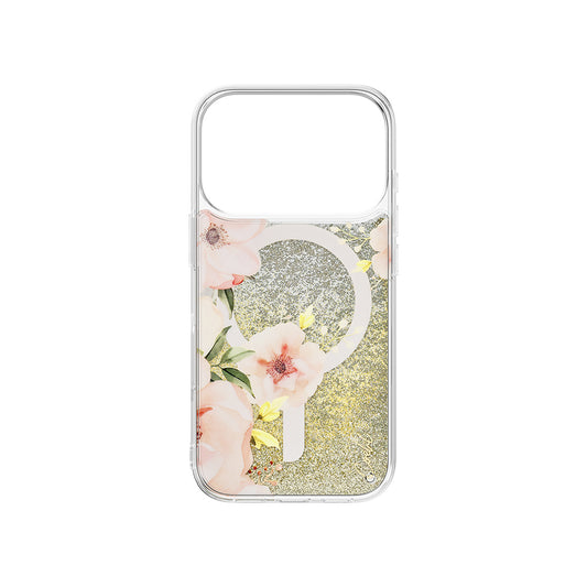iPhone 17 Pro Kılıf M-safe Şarj Özellikli Çiçek Desenli Simli Arka Yüzey Coehl Fleurette Kapak
