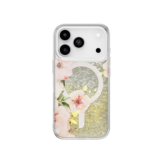 iPhone 17 Pro Kılıf M-safe Şarj Özellikli Çiçek Desenli Simli Arka Yüzey Coehl Fleurette Kapak