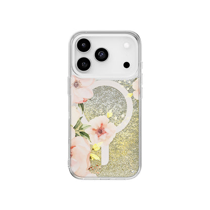 iPhone 17 Pro Kılıf M-safe Şarj Özellikli Çiçek Desenli Simli Arka Yüzey Coehl Fleurette Kapak