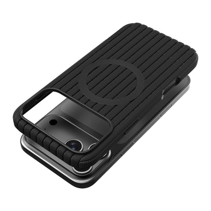 Apple iPhone 17 Pro Kılıf M-Safe Şarj Özellikli Çizgi Desenli Kumaş Dokulu Zore Paris Lorin Kapak
