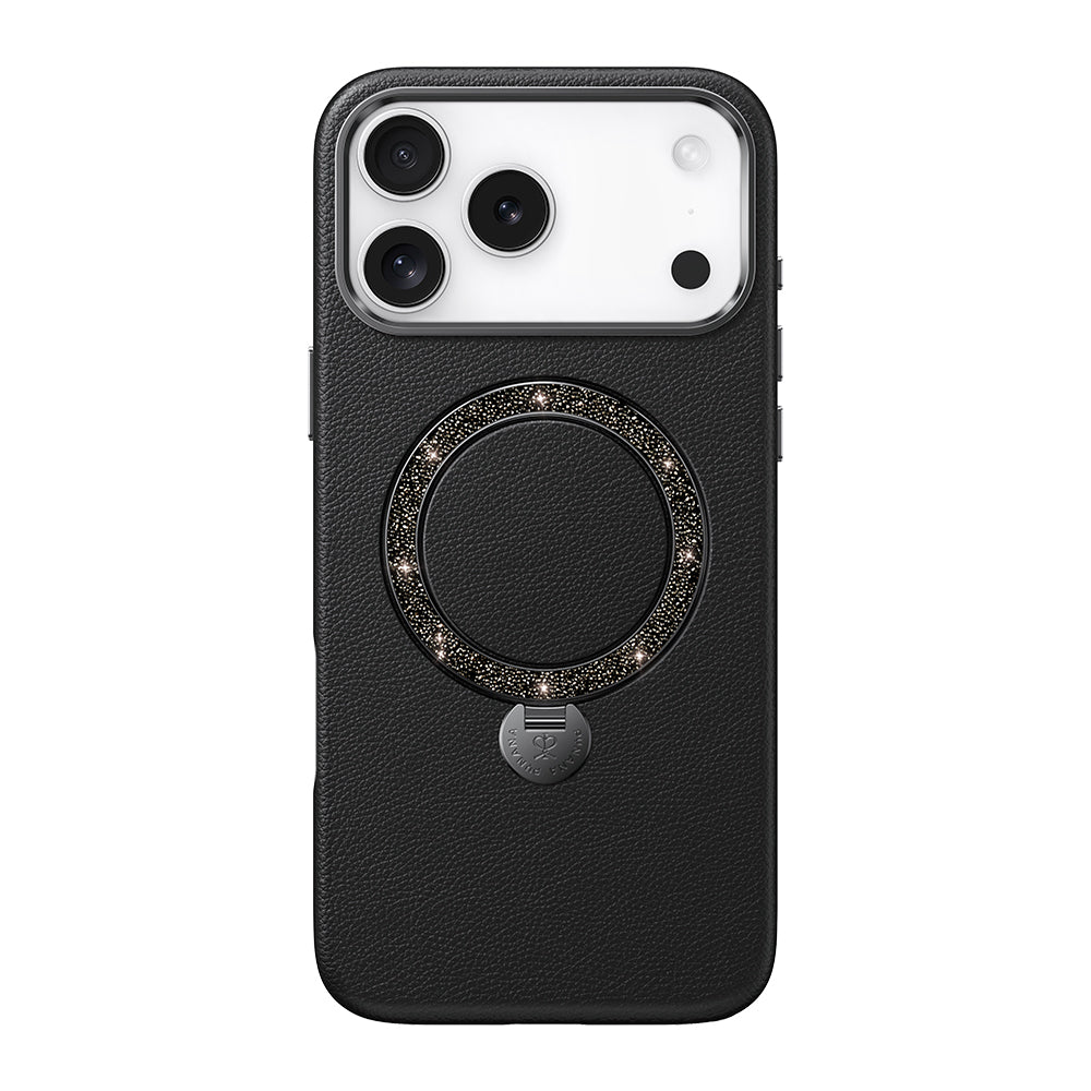 Apple iPhone 17 Pro Kılıf M-safe Şarj Özellikli Deri Tasarımlı Standlı Pynana Dancing Circle Luxury Serisi Kapak
