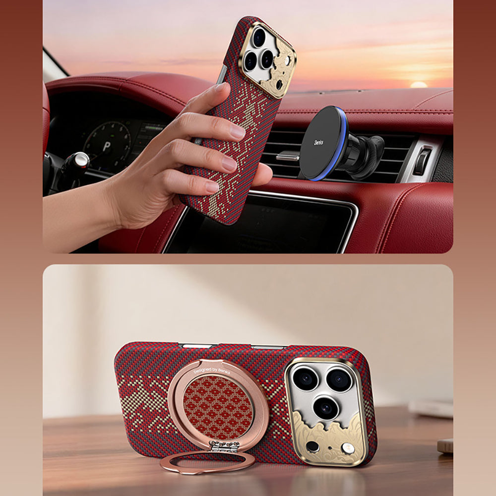 Apple iPhone 17 Pro Kılıf M-safe Şarj Özellikli Karbon Fiber Tasarımlı Benks Knight ArmorAir Kevlar Kapak