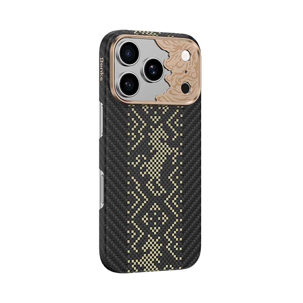 Apple iPhone 17 Pro Kılıf M-safe Şarj Özellikli Karbon Fiber Tasarımlı Benks Knight ArmorAir Kevlar Kapak