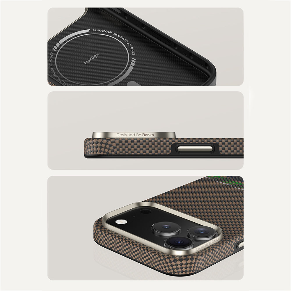 iPhone 17 Pro Kılıf M-safe Şarj Özellikli Karbon Fiber Tasarımlı Benks Prestige ArmorPro Kevlar Kapak