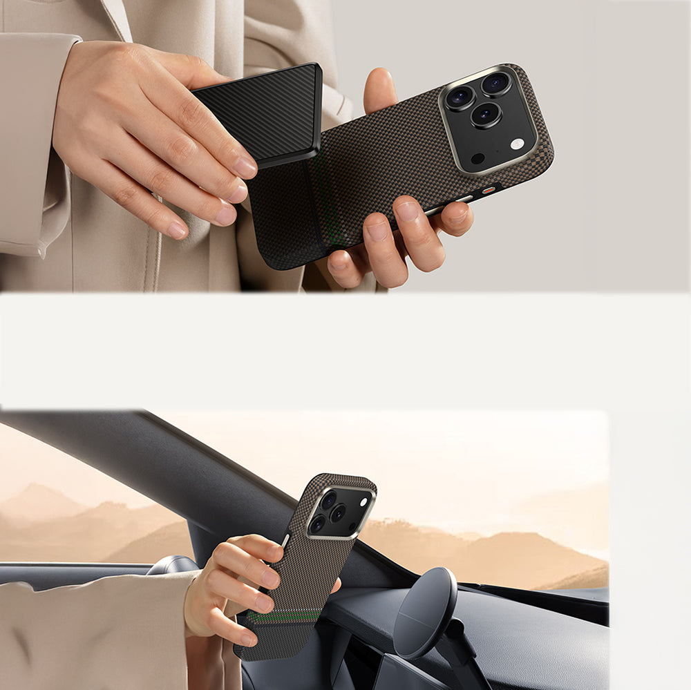 iPhone 17 Pro Kılıf M-safe Şarj Özellikli Karbon Fiber Tasarımlı Benks Prestige ArmorPro Kevlar Kapak