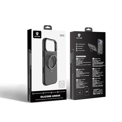 Apple iPhone 17 Pro Kılıf M-safe Şarj Özellikli Metal Standlı Sıvı Silikon Lenyes CK223 Kapak