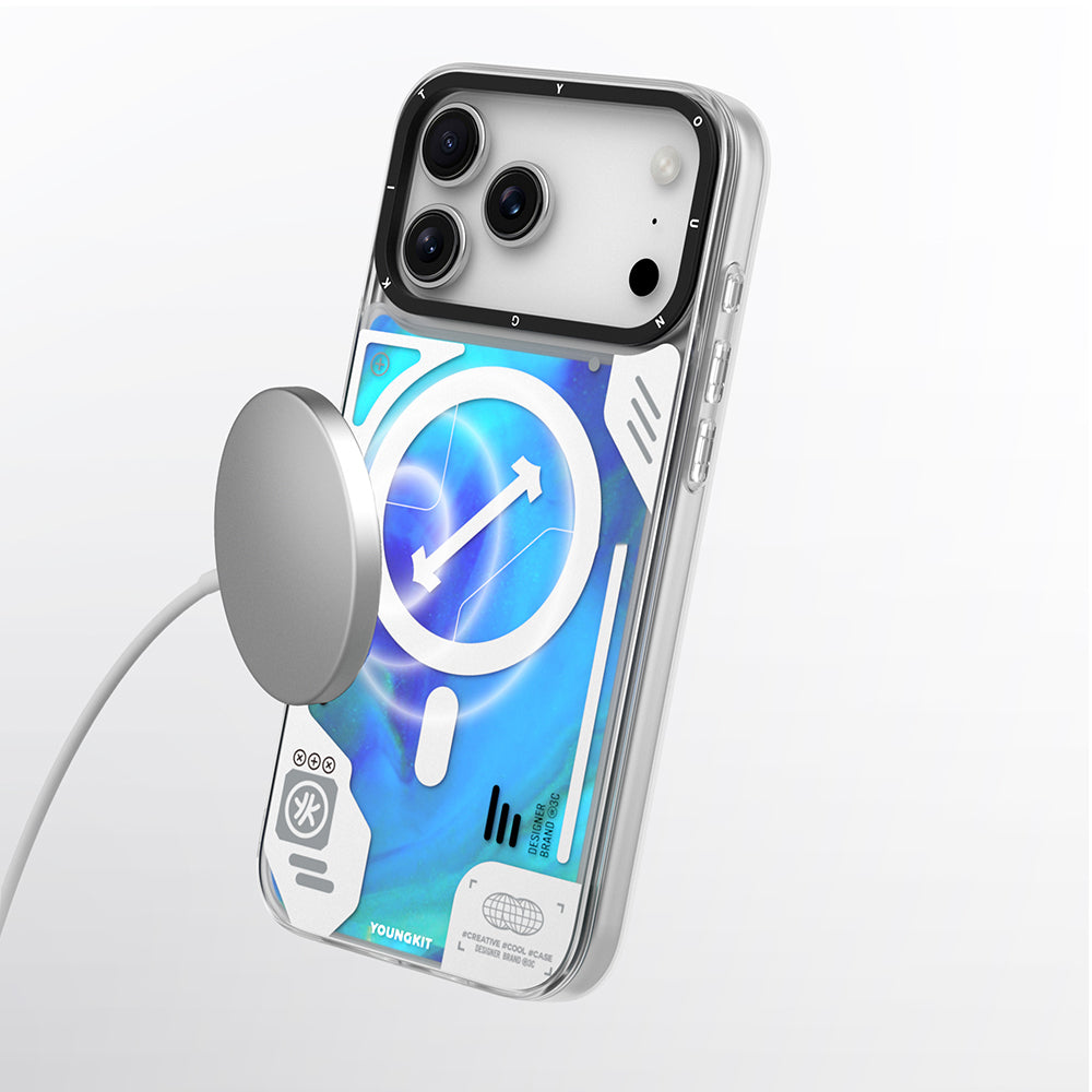 iPhone 17 Pro Kılıf M-safe Şarj Özellikli Parlak Kumlu Sıvılı Tasarımlı Galaxy Fantasy Serisi Kapak