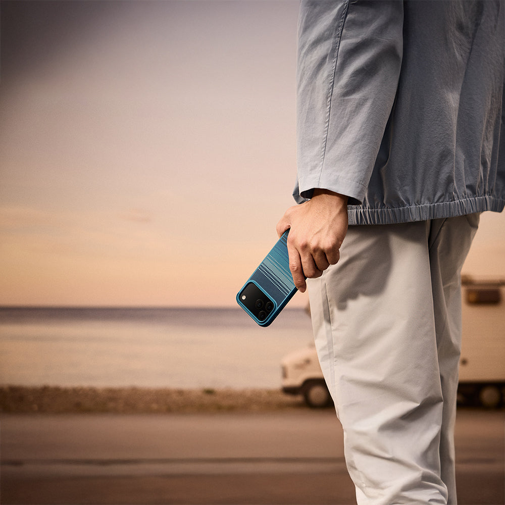 iPhone 17 Pro Kılıf M-safe Şarj Özellikli Pitaka Tactile Woven Sunset-Moonrise Aramid Pro Guard Serisi Kapak