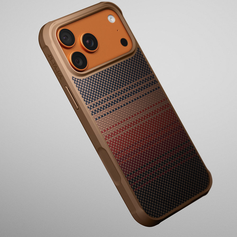 iPhone 17 Pro Kılıf M-safe Şarj Özellikli Pitaka Tactile Woven Sunset-Moonrise Aramid Pro Guard Serisi Kapak