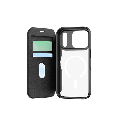 iPhone 17 Pro Kılıf M-Safe Şarj Özellikli Raptic Air Folio Şeffaf Kartlıklı Kapaklı Kılıf