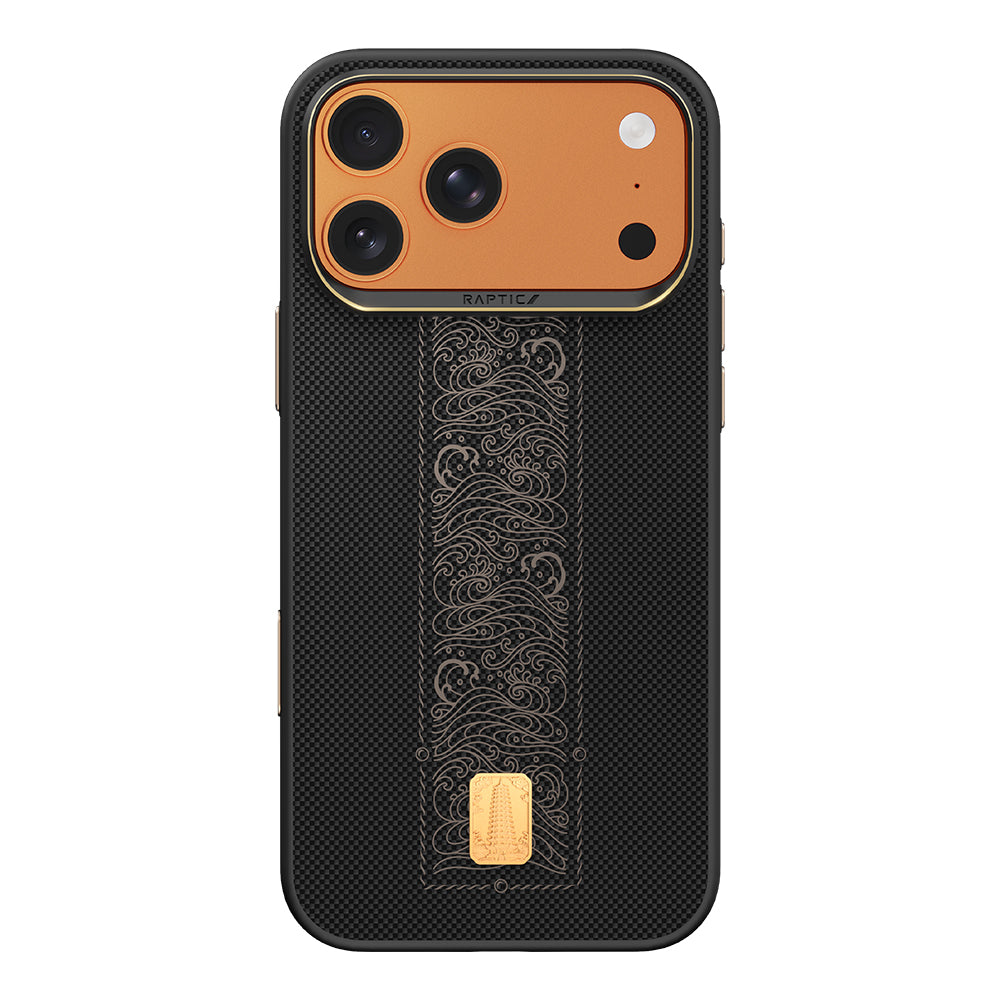 Apple iPhone 17 Pro Kılıf M-safe Şarj Özellikli Raptic Aramid Dual Rise Serisi 24 Ayar Altın Kaplamalı Kapak