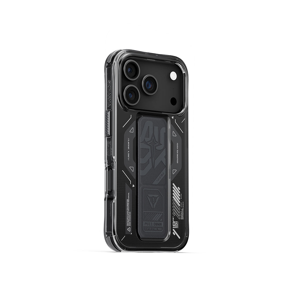 iPhone 17 Pro Kılıf M-safe Şarj Özellikli Teknoloji Desenli Skinarma Helio Mag Charge Standlı Kapak