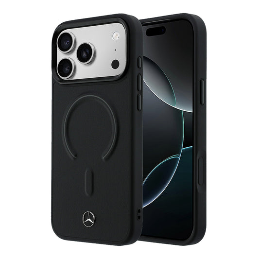 Apple iPhone 17 Pro Kılıf Mercedes Benz Orjinal Lisanslı M-safe Şarj Özellikli Metal Yıldız Logolu Kabartmalı Deri Kapak