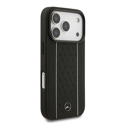 iPhone 17 Pro Kılıf Mercedes Benz Orjinal Lisanslı M-safe Şarj Özellikli Şeritli Yıldız Desenli Metal Logolu Deri Kapak
