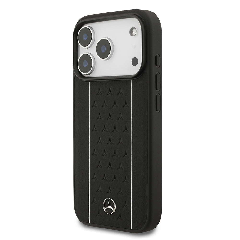 iPhone 17 Pro Kılıf Mercedes Benz Orjinal Lisanslı M-safe Şarj Özellikli Şeritli Yıldız Desenli Metal Logolu Deri Kapak
