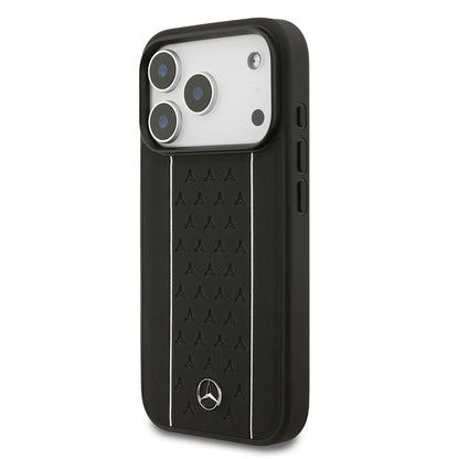 iPhone 17 Pro Kılıf Mercedes Benz Orjinal Lisanslı M-safe Şarj Özellikli Şeritli Yıldız Desenli Metal Logolu Deri Kapak