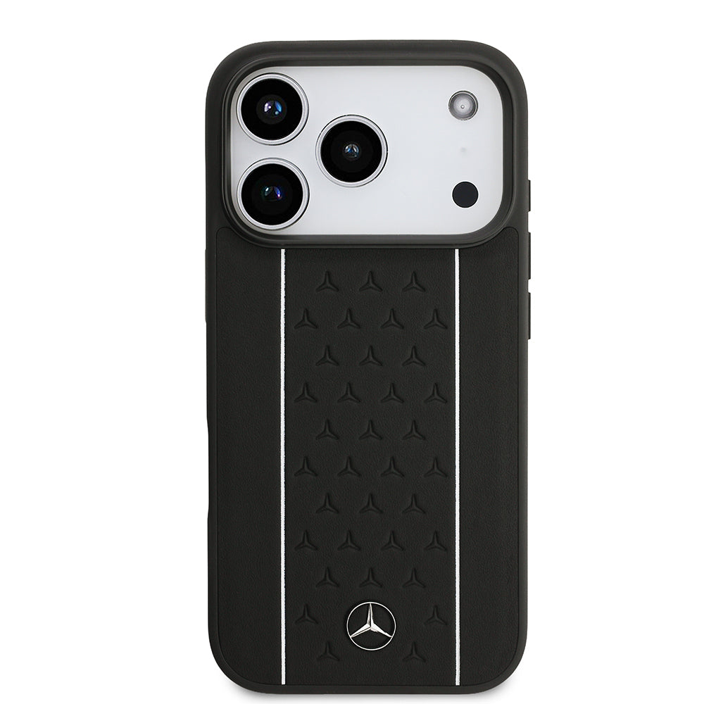 iPhone 17 Pro Kılıf Mercedes Benz Orjinal Lisanslı M-safe Şarj Özellikli Şeritli Yıldız Desenli Metal Logolu Deri Kapak