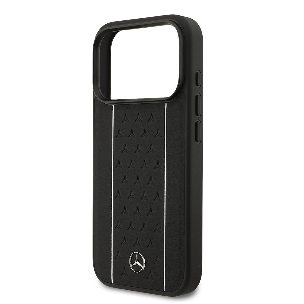 iPhone 17 Pro Kılıf Mercedes Benz Orjinal Lisanslı M-safe Şarj Özellikli Şeritli Yıldız Desenli Metal Logolu Deri Kapak