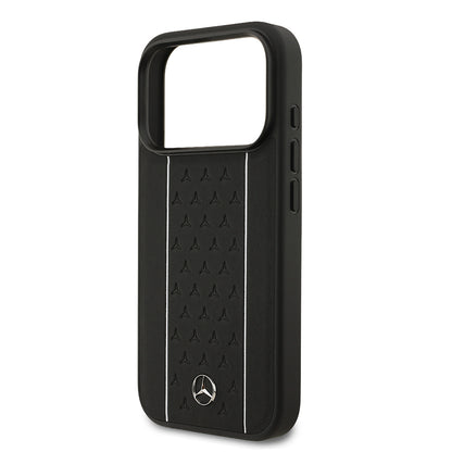 iPhone 17 Pro Kılıf Mercedes Benz Orjinal Lisanslı M-safe Şarj Özellikli Şeritli Yıldız Desenli Metal Logolu Deri Kapak