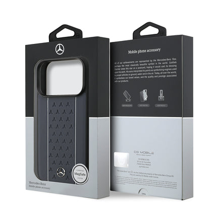 iPhone 17 Pro Kılıf Mercedes Benz Orjinal Lisanslı M-safe Şarj Özellikli Şeritli Yıldız Desenli Metal Logolu Deri Kapak