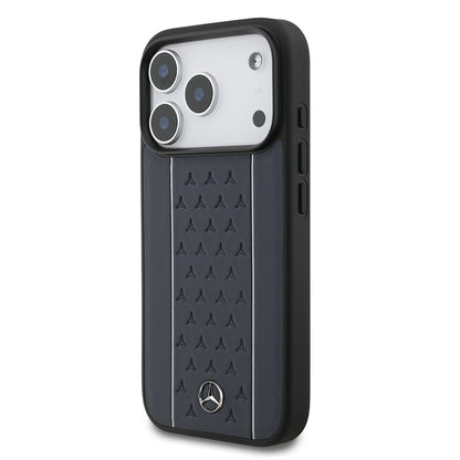 iPhone 17 Pro Kılıf Mercedes Benz Orjinal Lisanslı M-safe Şarj Özellikli Şeritli Yıldız Desenli Metal Logolu Deri Kapak