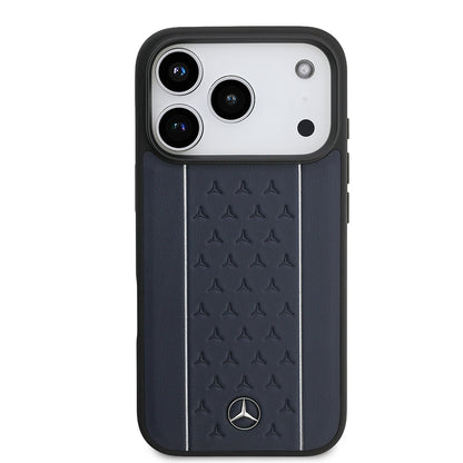 iPhone 17 Pro Kılıf Mercedes Benz Orjinal Lisanslı M-safe Şarj Özellikli Şeritli Yıldız Desenli Metal Logolu Deri Kapak