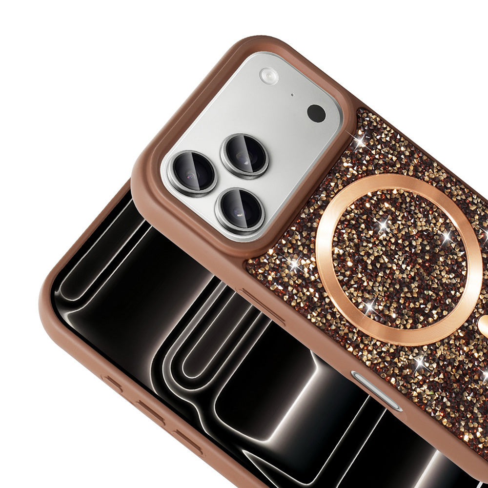 Apple iPhone 17 Pro Kılıf Pırlanta Tasarımlı M-safe Şarj Özellikli Zore Mozaik Silikon Kapak