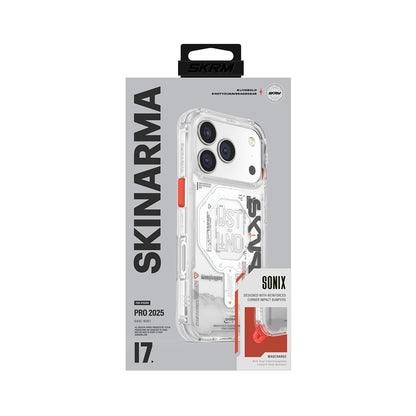 iPhone 17 Pro Kılıf Skinarma M-safe Şarj Özellikli Yazı Desenli Airbag Tasarımlı Sonix Kapak