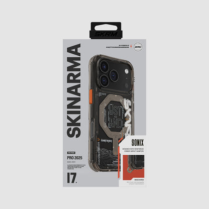 iPhone 17 Pro Kılıf Skinarma M-safe Şarj Özellikli Yazı Desenli Airbag Tasarımlı Sonix Kapak