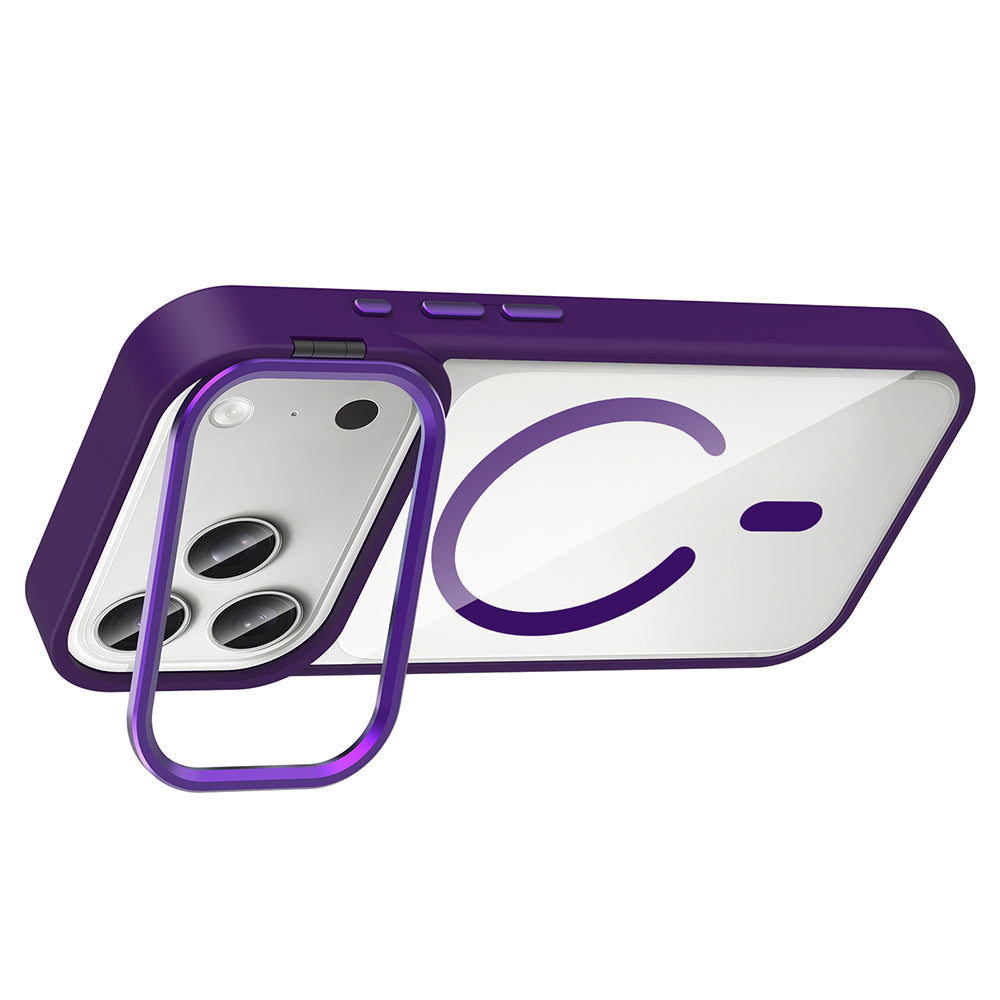 Apple iPhone 17 Pro Kılıf Standlı ve Kamera Lens Hediyeli M-Safe Şarj Özellikli Zore Etro Kapak