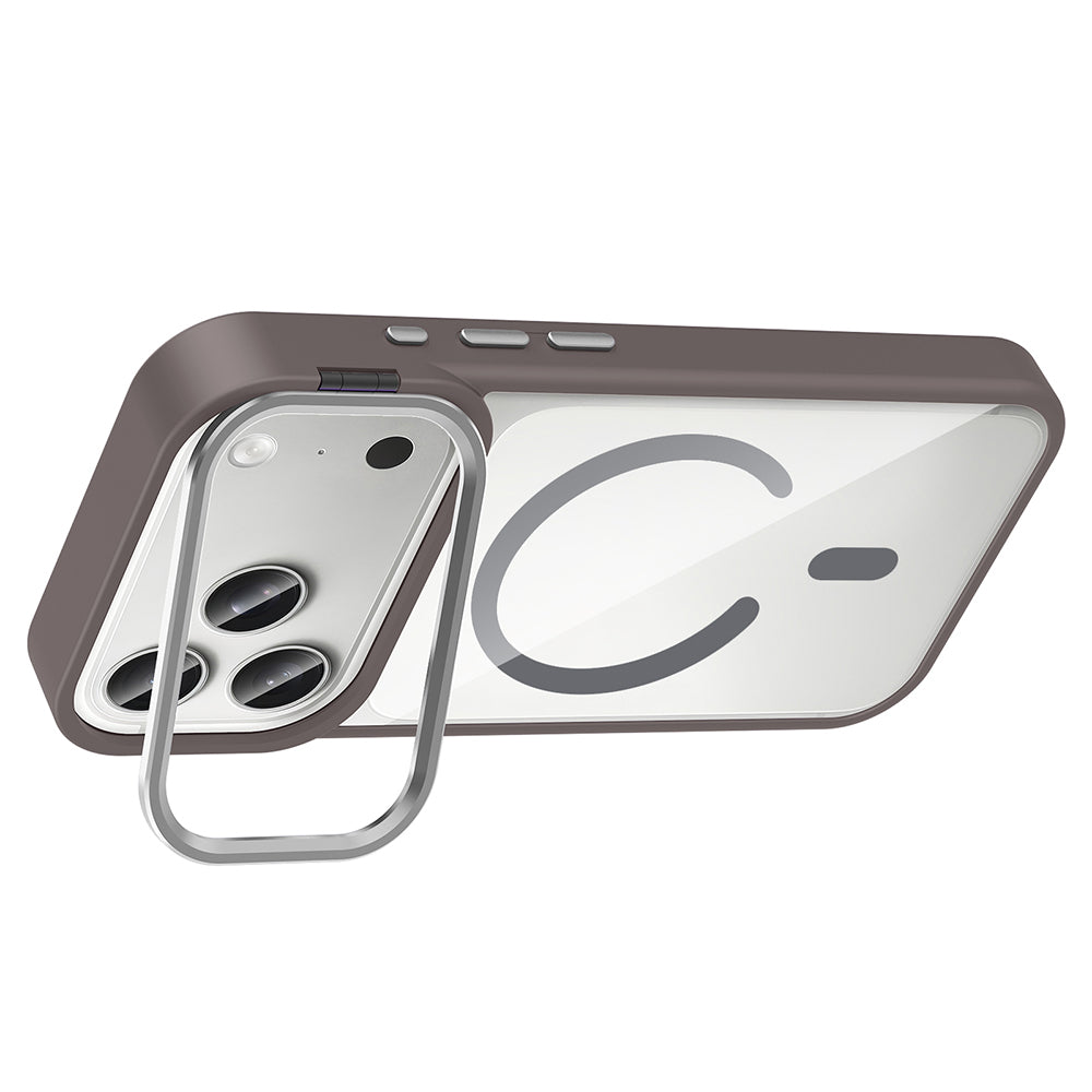 Apple iPhone 17 Pro Kılıf Standlı ve Kamera Lens Hediyeli M-Safe Şarj Özellikli Zore Etro Kapak