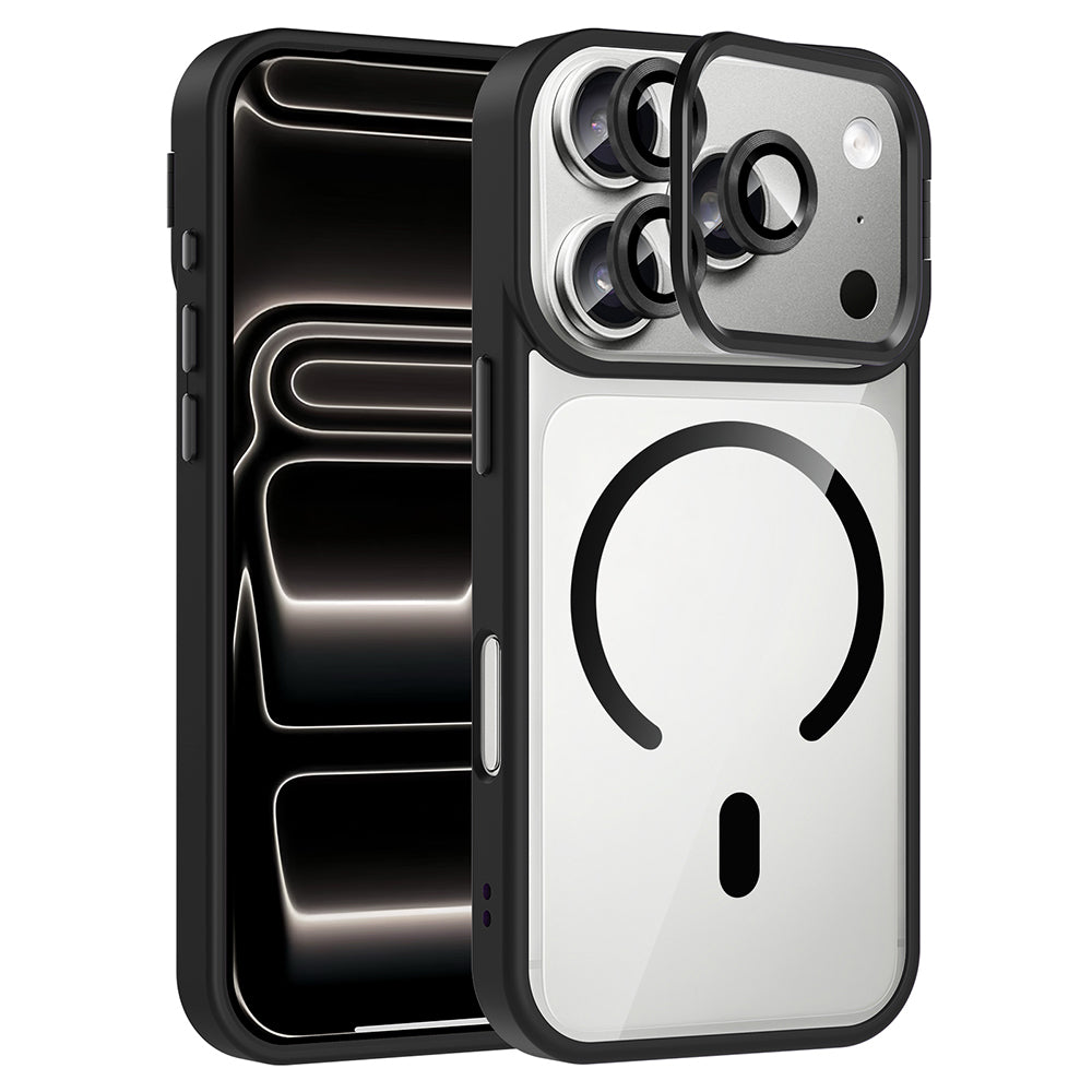 Apple iPhone 17 Pro Kılıf Standlı ve Kamera Lens Hediyeli M-Safe Şarj Özellikli Zore Etro Kapak