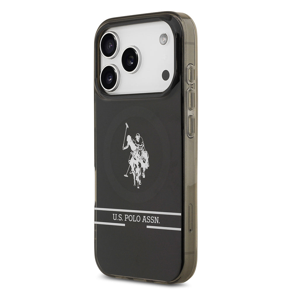 iPhone 17 Pro Kılıf U.S. Polo Assn. Orjinal Lisanslı M-safe Şarj Özellikli IML Double Horse Stripe Logolu Kapak