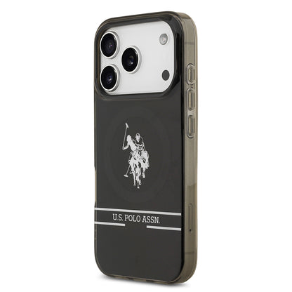 iPhone 17 Pro Kılıf U.S. Polo Assn. Orjinal Lisanslı M-safe Şarj Özellikli IML Double Horse Stripe Logolu Kapak